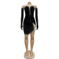 Luxury Evening Dress for Women Sexy Off Shoulder Ruched Crystal Velvet Mini Dress with Gloves Female Birthday Outfit Robe