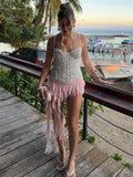 One Shoulder Spaghetti Strap Corset Bustier Camisole Top Women Lace Sleeveless Backless Sexy Y2K Party Club Summer Cami
