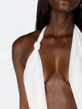 Knot Decoration Playsuit Women Halter Bandage Backless Tassel Folds Deep v-Neck Seeveless Elasticity Sexy Romper