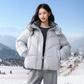 Casual Hooded Puffer Jacket Women Plaid Lining Drawstring Collar Quilted Warm Padded Elastic Cuff Coat Winter Oute Street Wear