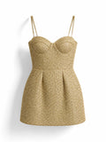 Tweed Mini Dress for Women Chain Spaghetti Strap Sweetheart Neck Pleated A Line Short Dress for Cocktail Party Homecoming