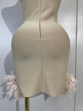 Woman Evening Party Club Cocktail Luxury Birthday Dresses Sparkly Diamonds Pearl Feathers Sleeveless Bodycon Short Bandage Dress