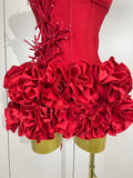 Fashion Cocktail Elegant Luxury Birthday Party Red Black Bandage Outfit Women Sexy Halter Prom Gown Celebrity Club Two Piece Set