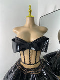 Women Sexy Shiny Diamonds Top Skirt Two Piece Sets Nightclub Party Stage Outfit Performance Danve Singer Costume Show Wear