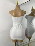 Luxury Pearl Women Sexy Elegant Strapless Floral Beading Bandage Mini Celebrity Outfit Birthday Dress Evening Party Prom Gown