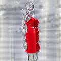 Summer 3D Bud Glam Hollow Red Suspender Dress Fashion Hot Party Performance Evening Gown Show Costumes Abito Da Cerimonia Donna