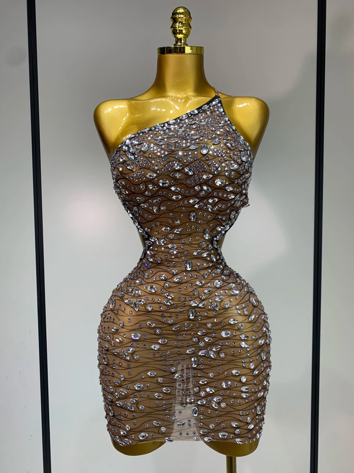 New Arrival Women Sexy Backless Hollow Out Diamond Evening Prom Gown Birthday Luxury Celebrate Stage Nightclub Outfit