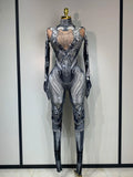 Sexy Stretchy Performance Dance Nightclub Rompers Singer Stage Wear Sparkly Rhinestones Jumpsuit Gloves for Women Costume