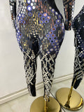 Women Sexy Spandex Tight Jumpsuit Long Sleeve Mirrors Cosplay Costume Nightclub Dancer Outfit Performance Stage Wear