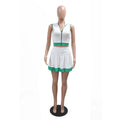 Women's Set Sleeveless V-neck Vest  + Pleated Skirts 2025 Summer Cute Street Beach Two 2 Piece Sets Outfits Tracksuit