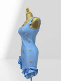 Women's Summer Shiny Rhinestone Bud Sleeveless Hip-Hugging Dress European Size Glam Fashion Party Bandage Performance Gown Dress