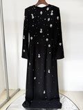 High Quality Sparkling Diamond Slim Long Dress Long Sleeve Black Women's Elegant Celebrity Evening Birthday Party Gowns