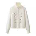 Women's Vintage Knit Cardigan Sweater Jacket Stand Collar Double Breaste Two Way Zipper Loose Street Coat Autumn Winter