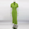 Short Sleeve Knitted Long Dress Female Slim Hollow Retro Elegant Sweater Dress 2025 Summer New High Waist Women‘s Dress