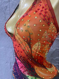 Sophisticated Rainbow Floral Mesh Halter Maxi Dress Rhinestones Bodycon Evening Gala Prom Special Occasions Costume