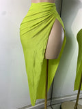Sparkly Rhinestone Diamonds High Split Two Pieces Women Sexy Outfit Night Club Skirt Suits Dancer Singer Performance Costume