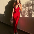 Solid Slimming Spliced Folds Dresses for Women V Neck Sleeveless High Waist Minimlist Suspender Dress Female