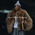 Luxury Brand Gradient Faux Fur Coat Women Winter High Street Fashion Girls Fluffy Fox Fur Jacket Chic Massive Outerwear