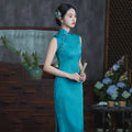 Retro Blue Cheongsam New Chinese Style Improved High-end Temperament Long Style Slim Fit Slimming Female Qipao Dress