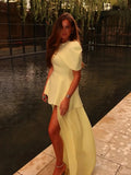 Solid Three Piece Set for Women Square Collar Sleeveless Top with Shawl Sheer Mesh Long Skirt Sexy Outfit Female