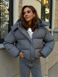 Women Short Hooded Quilted Jacket Oversized Zip Up Full Sleeve Padded Coat Winter Casual Street New Hot Chic Y2k Outerwear 2026