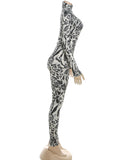 Fitness Jumpsuit Women Sexy Zip Leopard Print Full Sleeve Streetwear Activity Workout Casual Tight Stretch Overalls