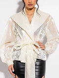 Solid Casual Patchwork Lace Up Blouse For Women V Neck Long Sleeve Spliced Mesh Embroidery Blouses Female Fashion
