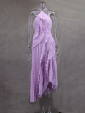 Women'S Irregular Pleated Slim Chiffon Long Dress Sexy Backless Ruffle Fashion Party Prom Elegant Evening Gown 2025 New