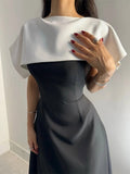 Colorblock Slimming Temperament Dresses for Women Round Neck Sleeveless Patchwork Zipper Tunic Dress Female Clothes