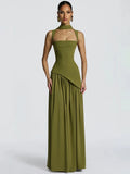 Elegant Ribbon Corset Long Dress For Women Slip Slit Maxi Dresses Evening Bridesmaid Wedding Guest Olive Green Black Cocktail