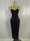 Elegance Pearl Beading Sequins Sleeveless Sexy Strap Bodycon Long Dress Women Celebrate Evening Party Birthday Outfit Vestido