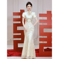 New Chinese Style Dresses Elegant Mermaid Cheongsams Embroider Phoenix Mesh Sequins Qipao Bridal Wedding Dress Luxury Vestidos
