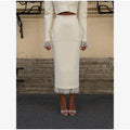 White Ruffle Stand Collar Peplum Skirt Set Romantic High Neck Long Sleeve Slim Co-ord 2026 Spring Wedding Dating Party Outfit