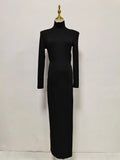 Black Turtleneck Backless Maxi Dresses Female Long Sleeve Slimming Minimalist High End Style for Luxury Cocktails