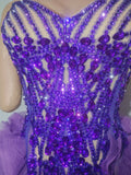 Sparkly Purple Diamonds Mesh Ruffled See Through Mini Dress Women Sexy Strapless Birthday Evening Party Nightclub Stage Costume