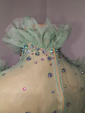 Women Eveing Party Birthday Dance Nightclub Stage Wear Sexy Sparkly Rhinestone Ruffled Long Sleeves Mesh See Through Mini Dress
