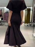 Elegant Patchwork Maxi Dress Women Solid Round Neck Short Sleeve Slim Fit Gowns Lady 2026 New Basic Evening Casual Summer Robes