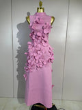 Elegant Celebrity Evening Party Prom Gown Fashion Luxury Birthday Dresses Women Pink 3D Flower Sexy Sleeveless A-Line Long Dress