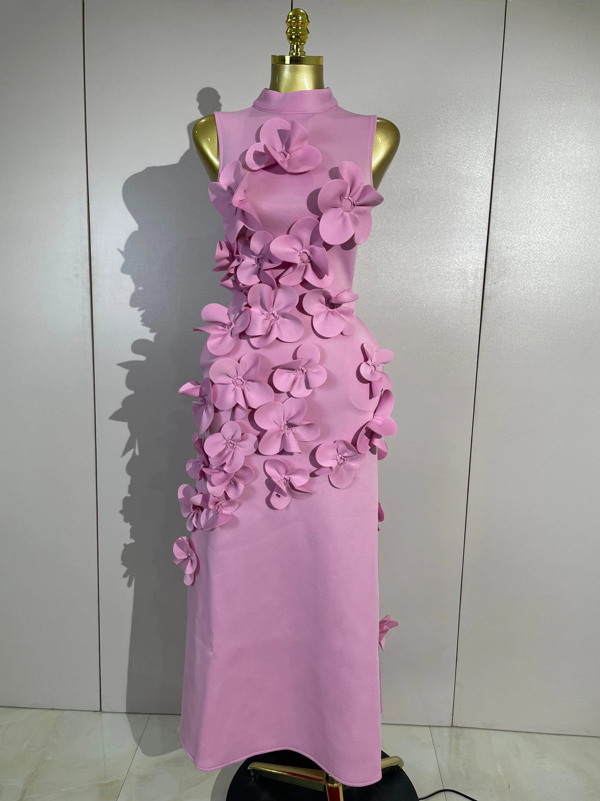 Elegant Celebrity Evening Party Prom Gown Fashion Luxury Birthday Dresses Women Pink 3D Flower Sexy Sleeveless A-Line Long Dress