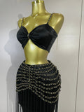 Women Festival Vacation Outfit Sexy Two Piece Skirt Set Black Nightclub Bar Party Hollow Out Ruched Crop Top Maxi Long Skirt Set