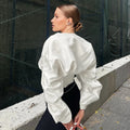 Vintage Patchwork Fish Bone Tunic Blouse for Women O Neck Puff Sleeve Spliced Zipper High End Shirts Female Autumn