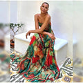 Lady Printed Strapless Dress Elegant Fashionable Colorful Waist Pleated Long Gowns Women Summer New Vacation Party Robes 2025