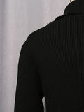 Fashion Spliced Metal Pin Two Piece Set for Women Stand Collar Long Sleeve Pullvers Mid Waist Bodycon Knee Skirt Suit Female