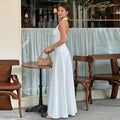 Solid Square Neck Around The Neck Maxi Dress Slim Fit Sleeveless Backless Long Gowns Elegant Women's Dinner Guest Evening Robes
