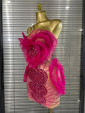 Women Sexy Sparkly Rhinestone Strapless Mesh See Through Mini Dress Eveing Party Birthday Singer DJ Nightclub Bar Stage Costume