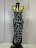 Luxury Sparkly Diamonds Feathers Black Halter Asymmetry Long Dress Women Sexy Sleeveless Backless Evening Party Birthday Dresses