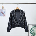 Printed Women Outerwear Tassel V Neck Knit Cardigan Cropped Knit Sweater Loose Drop Shoulder Cut Daily Fashion Wear 2026 Autumn