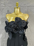 Strapless 3D Handmade Flower RhinestoneBandage Mini Dress Women Sky CorsetBodycon Short Cocktail Party Evening Dress