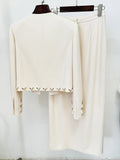 New Arrival Elegant Lady 2 Piece Skirt Set Bead Crystal Suit Long Sleeve Jacket Slim Split Midi Skirt Women 2 Pcs Outfit
