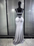 Sparkly Crystal Pink Silver Women Sexy Keyholes High Stretch Bodycon Maxi Gowns Dress Evening Party Celebrate Cocktail Outfit